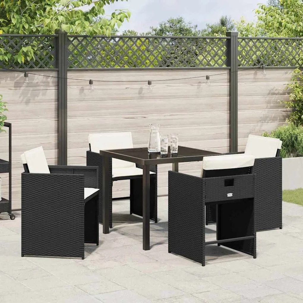 Conjunto de Jantar para Jardim com 5 Peças e Almofadas Preto Vime PE