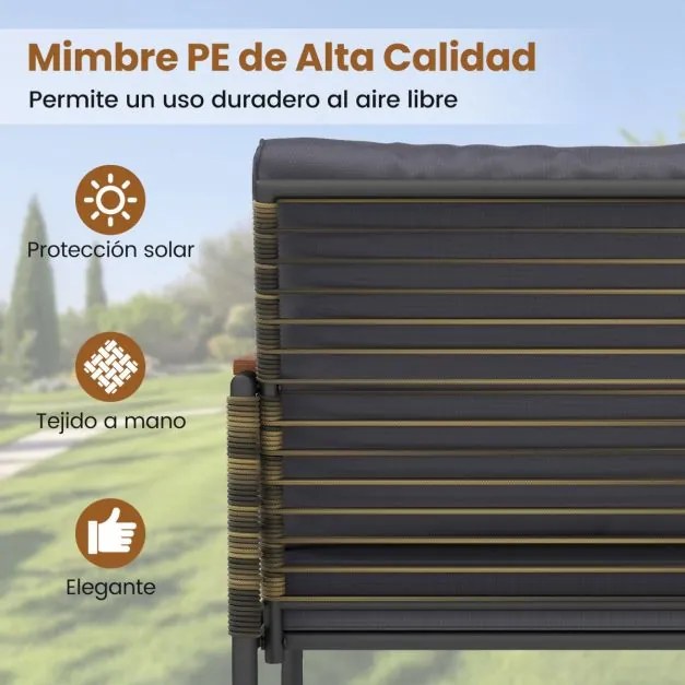 Conjunto de jardim 5 peças Rattan com Almofadas 2 Pufes Mesa de Vidro temperado cinzento