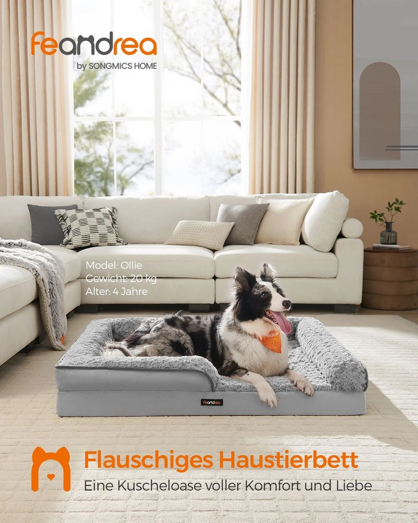 Cama ortopédica para cães com capa de pelúcia 106 x 81 x 18 cm (C x L x A) cinzenta