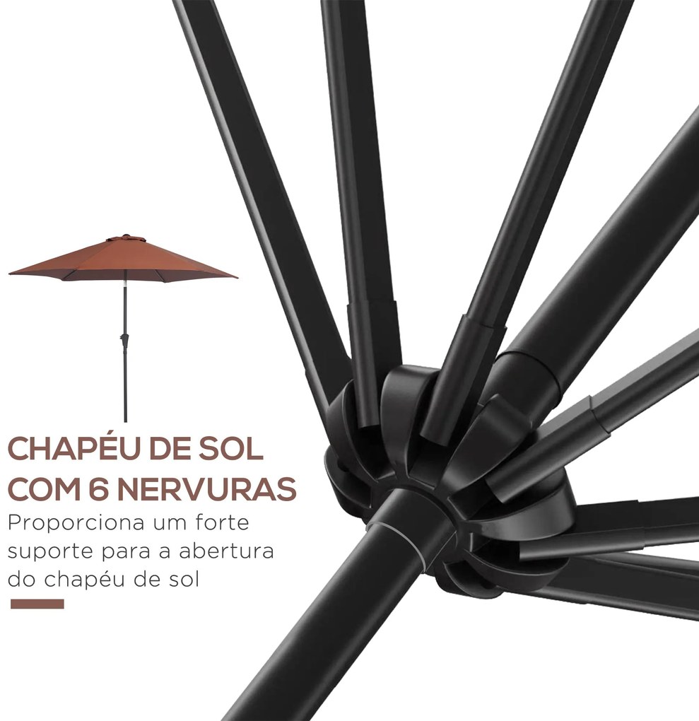 Chapéu de Sol de Jardim Ø260x235cm Chapéu de Sol de Alumínio Reclináve