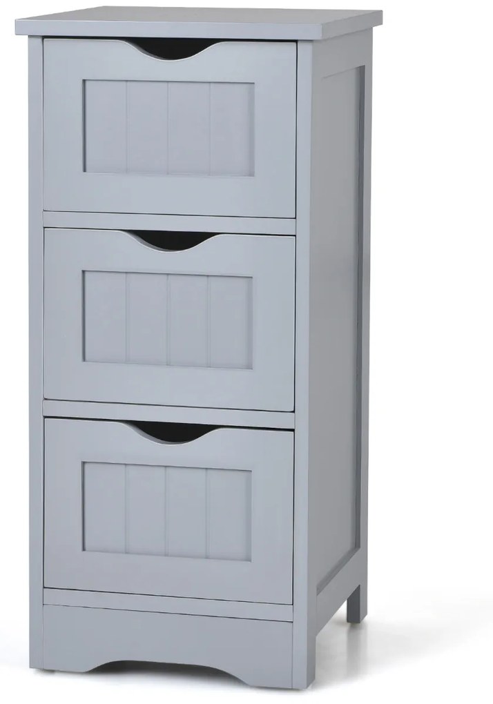 Armário de Madeira com 3 Gavetas Verticais Cómoda Moderna de Gavetas para Sala de Estar Casa de Banho Escritório 30 x 30 x 63,5 cm Cinzento