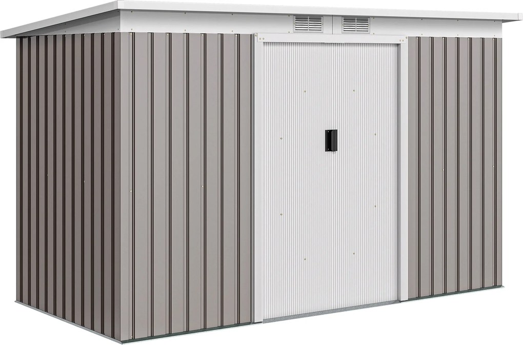 Abrigo de Jardim 280x130x172 cm Abrigo de Exterior de Aço Galvanizado com Porta Corredeira e Ventilações Cinza