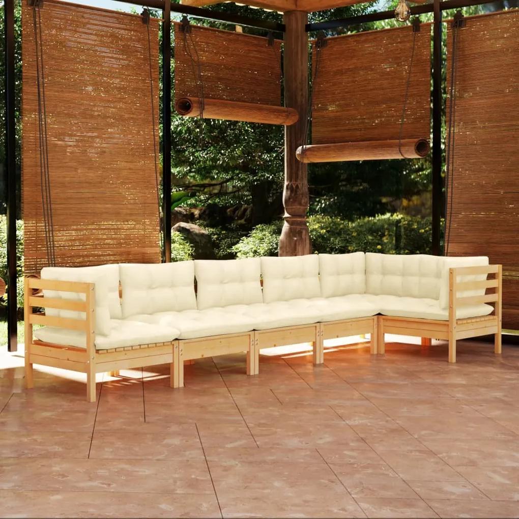 6 pcs conjunto lounge de jardim c/ almofadões cor creme pinho