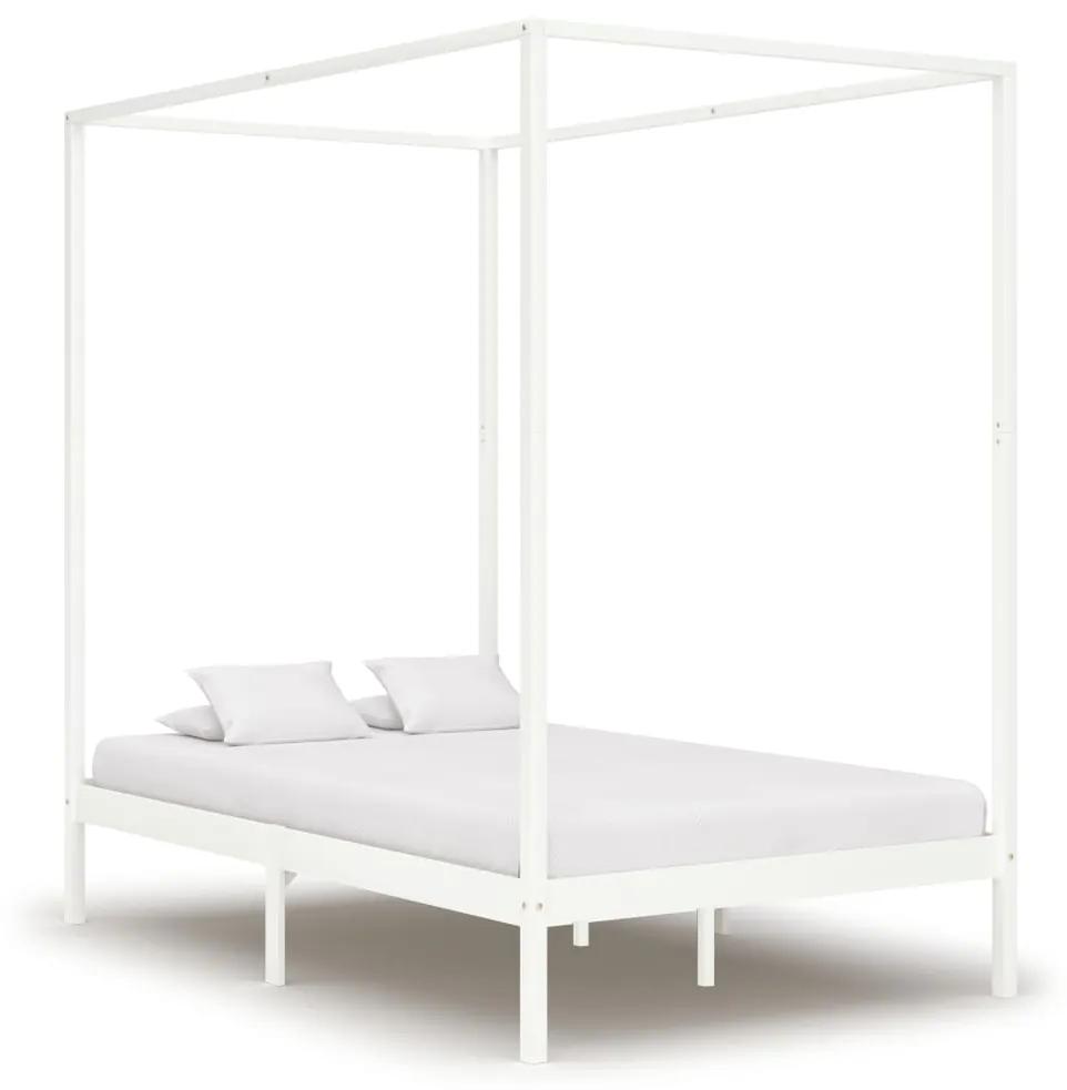283264 vidaXL Estrutura de cama com toldo 120x200 cm pinho maciço branco