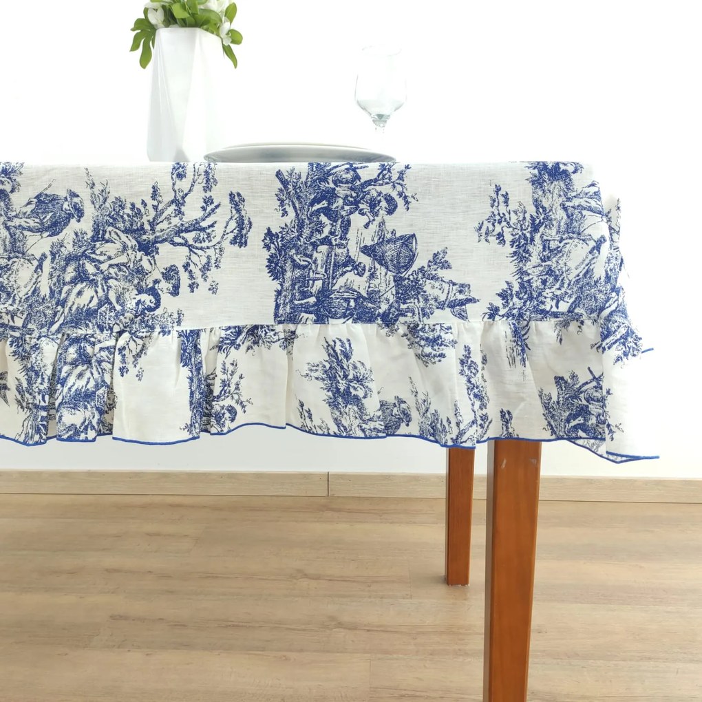 Toalha de Mesa Linho COL Toile de Jouy Blue Folho