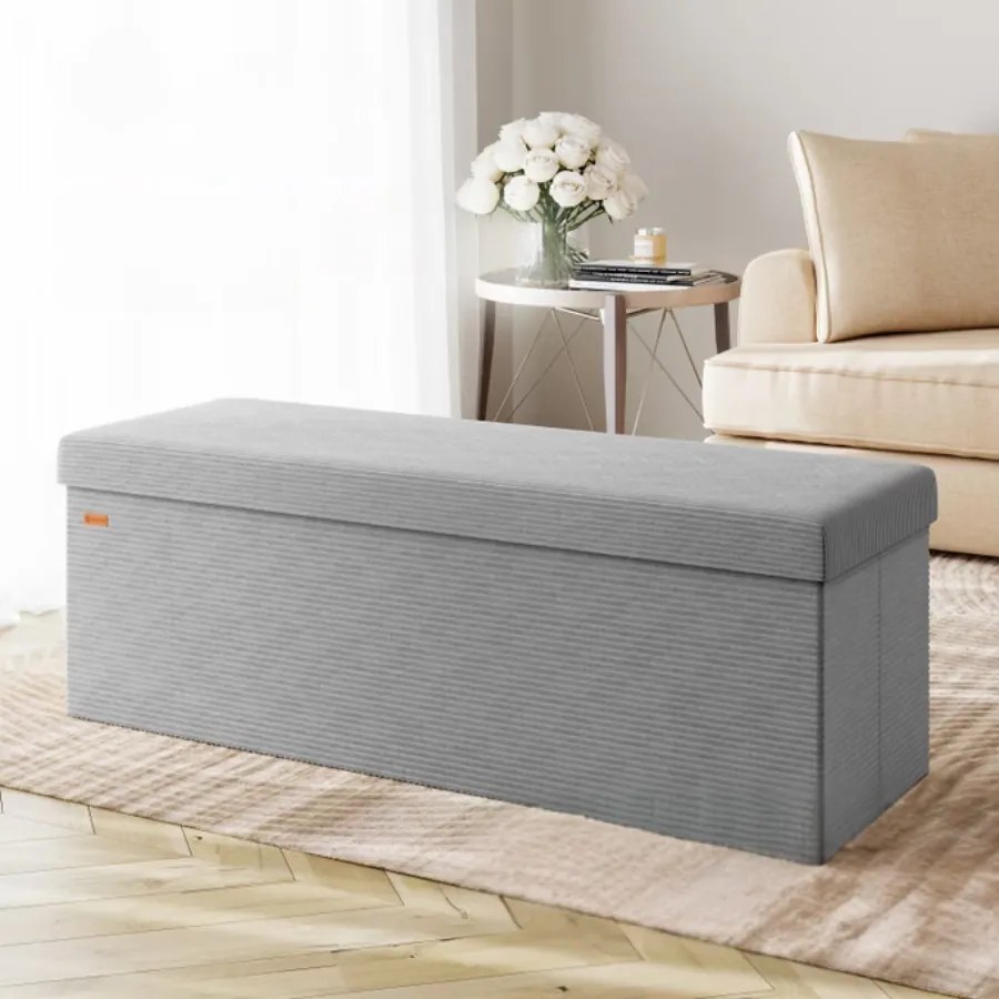 Banco dobrável em cordão macio com espaço de arrumação 114 x 38 x 38 cm Cinzento