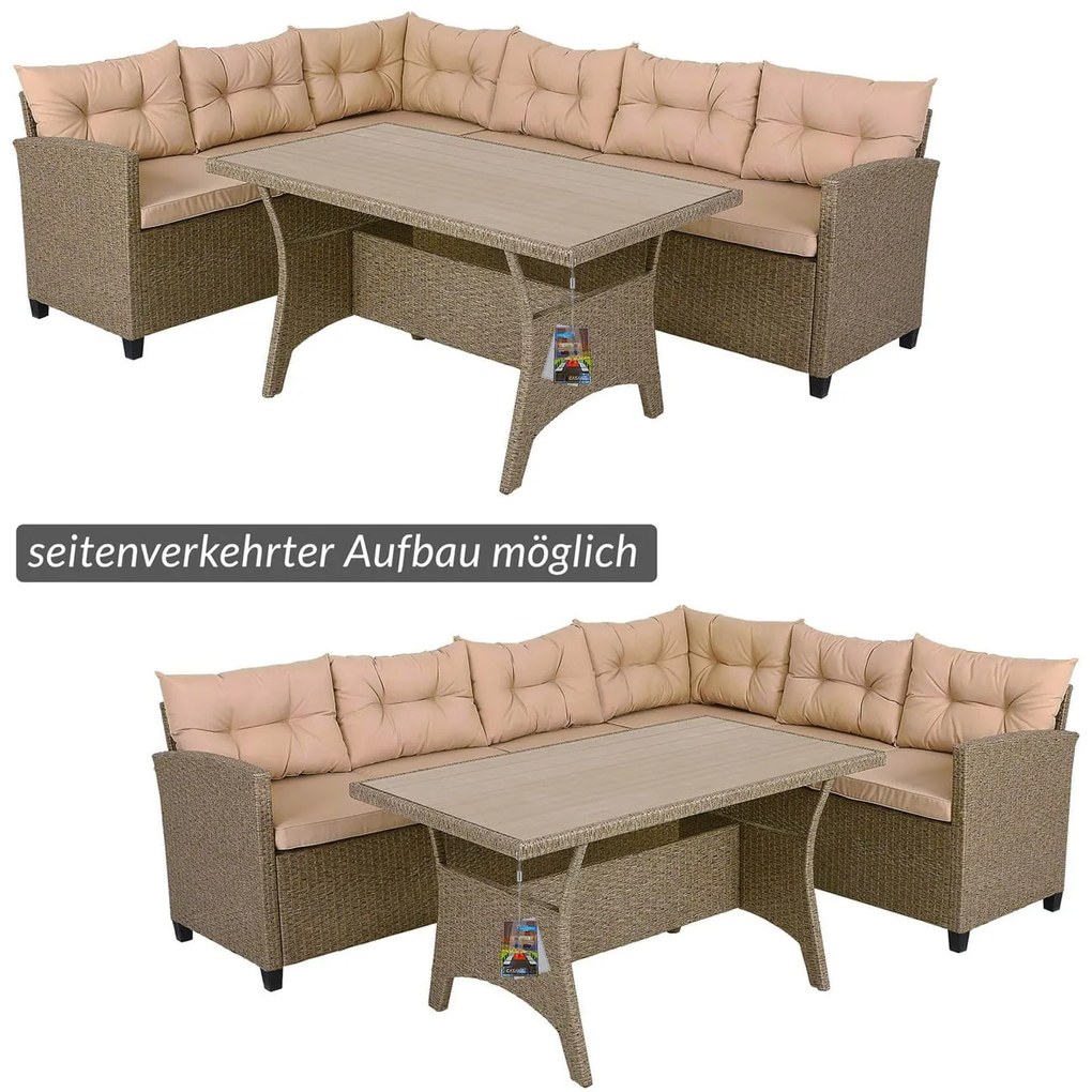 Conjunto Jardim de canto 26 peças em polyrattan premium XXL incl. almofadas creme/bege
