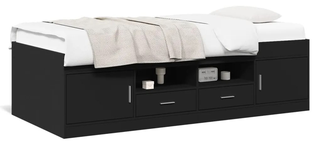 Sofá-cama c/ gavetas 100x200 cm derivados de madeira preto