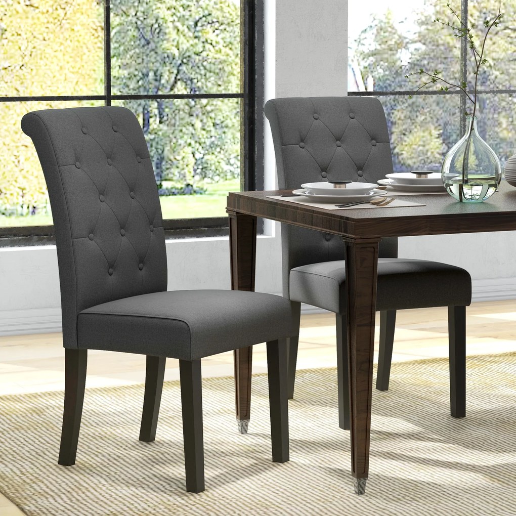 Conjunto de 2 cadeiras de sala de jantar de grande conforto com pés de madeira Lin 47 x 61 x 101 cm cinzento escuro