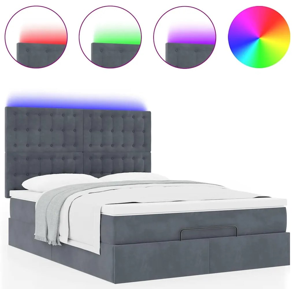 Estrutura cama otomana com colchões 140x190cm cinzento escuro