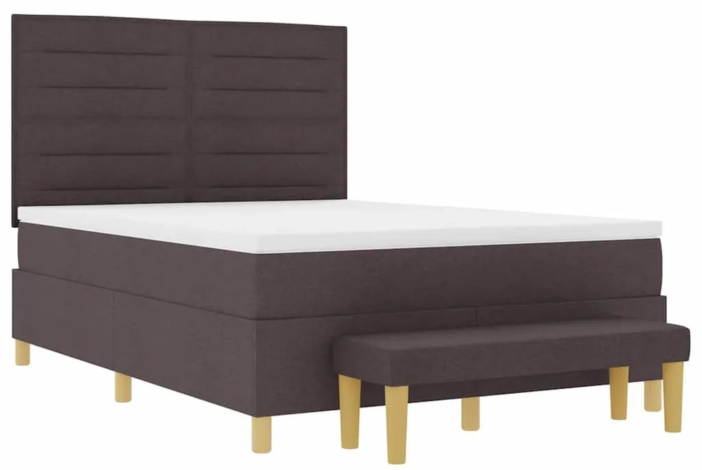 Cama Box Spring com Colchão e Banco Marrom Escuro 140x190 cm Tecido