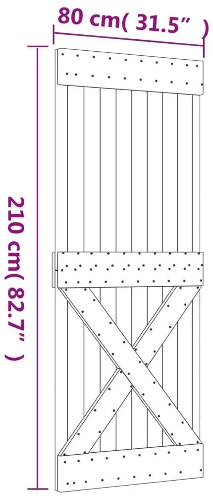 Porta de correr com ferragens 80x210 cm madeira de pinho maciça