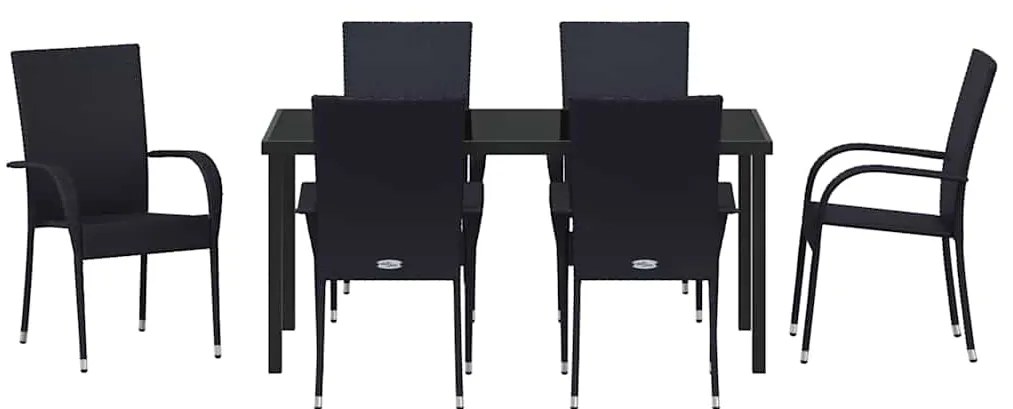 Conjunto de Jantar para Jardim 7 pcs Preto Rattan de PE