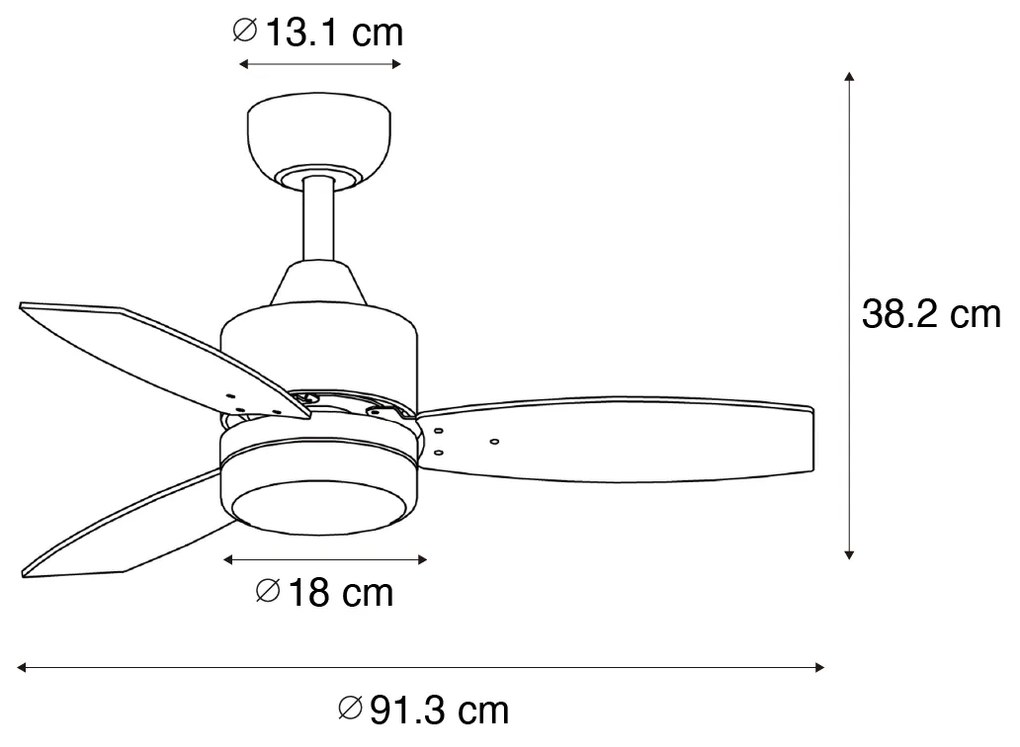Ventilador de teto exterior preto com LED e controlo remoto IP44 - Toledo Moderno