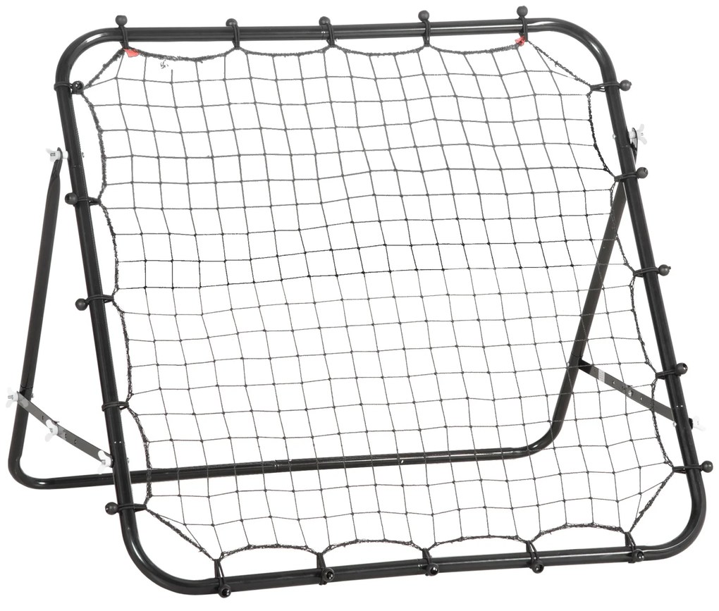 HOMCOM Rede de Rebote de Metal com Ângulo Ajustável e 20 Cordas Elásticas para Treinamento de Futebol 96x80x96 cm Preto