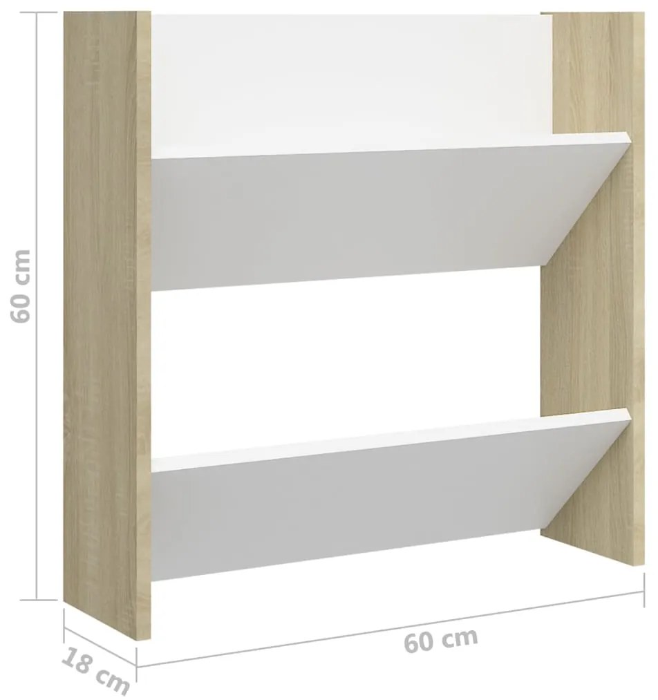 Sapateiras de parede 4 pcs 60x18x60 cm contrapl. branco/sonoma