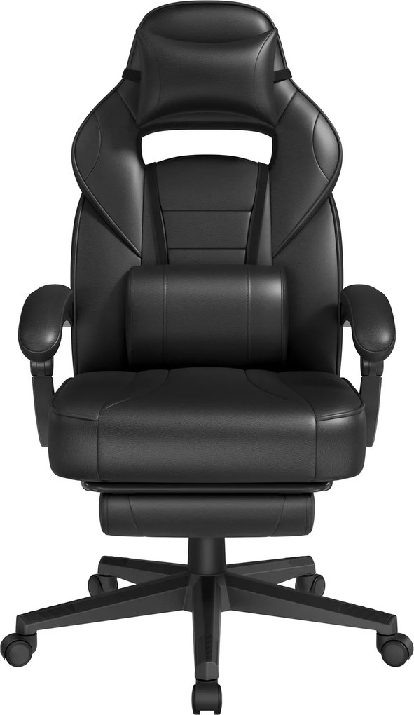 Cadeira de escritório ergonómica, cadeira para jogos com apoio para a cabeça e almofada lombar, regulável em altura Preto