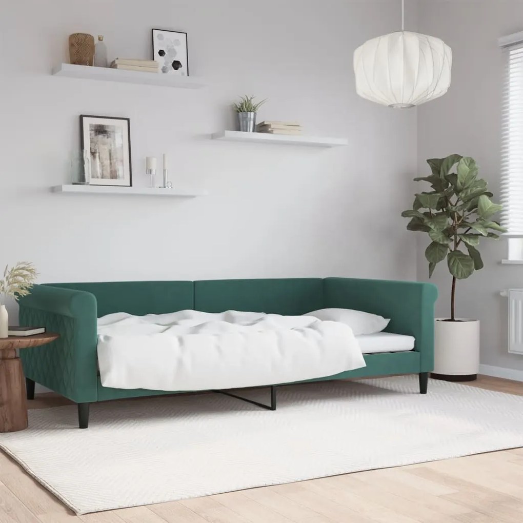 Sofá-cama 100x200 cm veludo verde-escuro