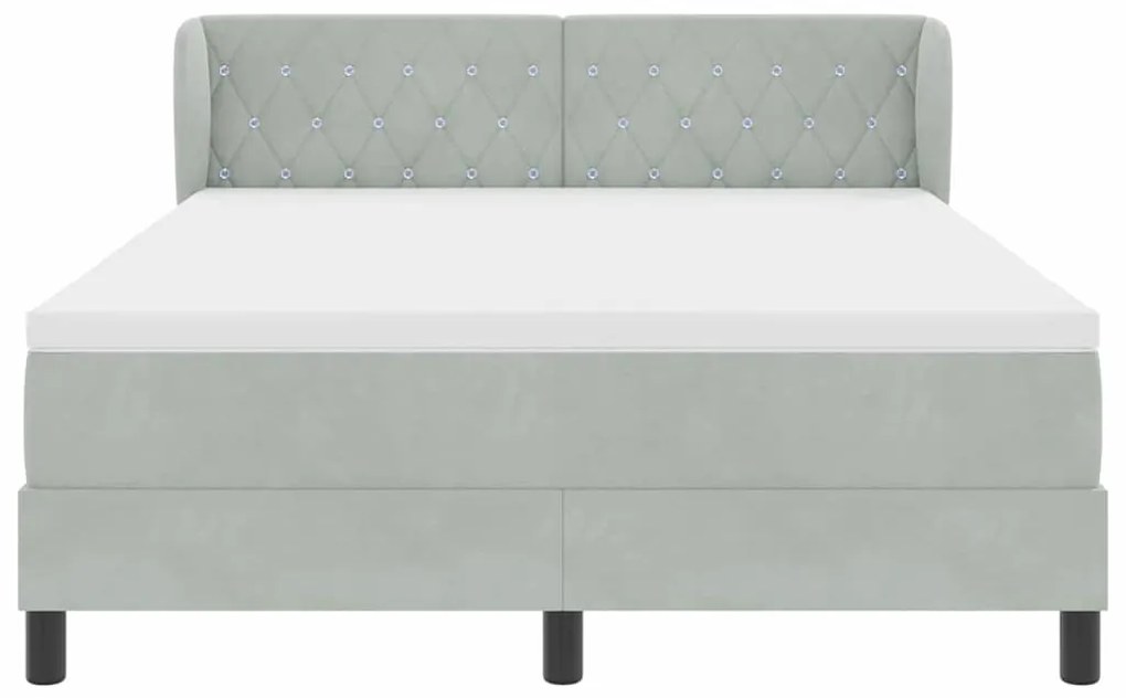 Cama Box Spring com Colchão Cinza Claro 140x200 cm Veludo
