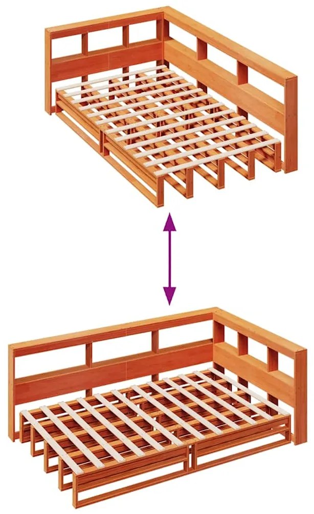 Cama c/ estante sem colchão 120x200cm pinho maciço castanho-mel