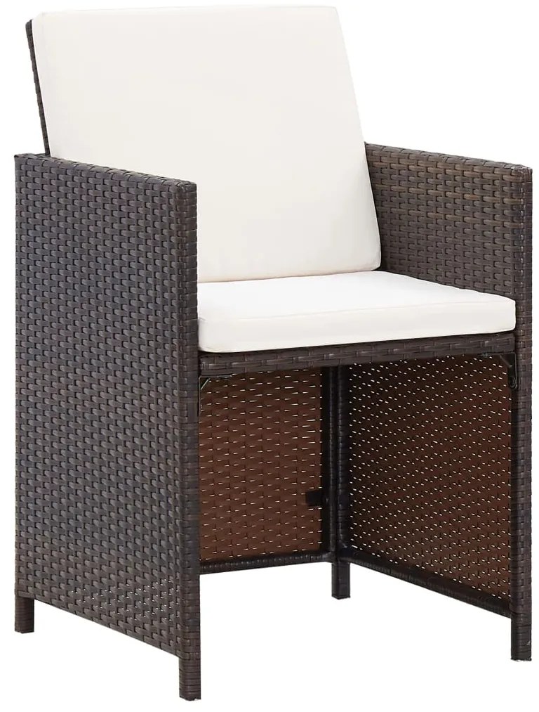 9 pcs conjunto jantar exterior c/ almofadões vime PE castanho