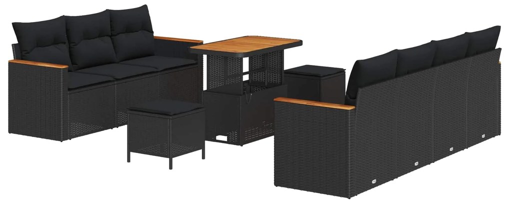 vidaXL Conjunto de Sofá de Jardim 10 pcs Preto vime PE