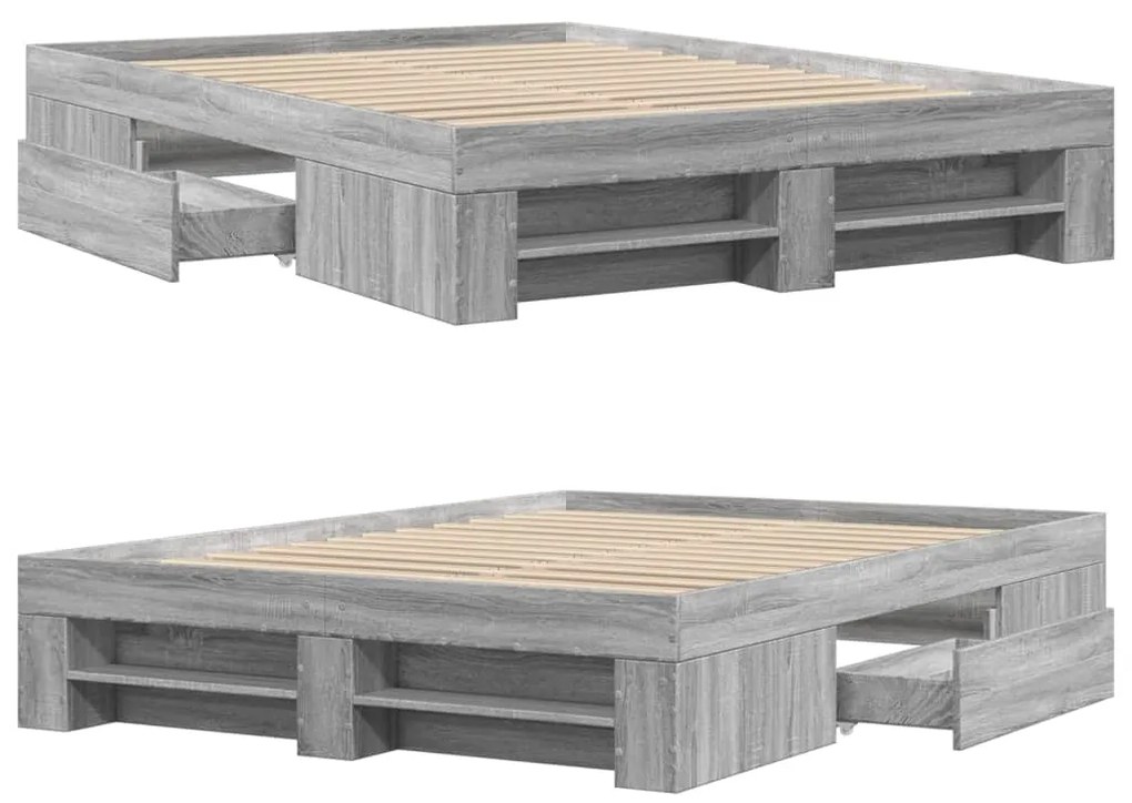 Estrutura cama 140x190 cm derivados de madeira cinzento sonoma