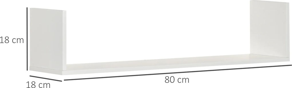 Conjunto de 3 prateleiras de parede suspensas - 80 x 18 x 18 cm - kit completo de fixação incluído - MDF com acabamento em madeira branca