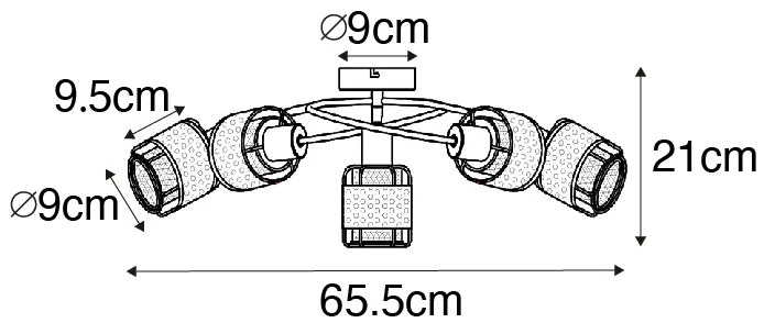 Candeeiro de teto design preto com dourado 5 luzes - Noud