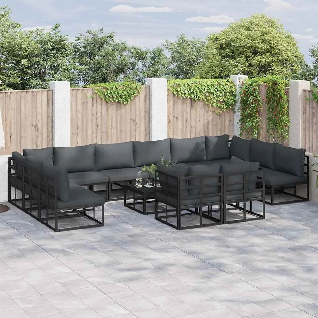 vidaXL Conjunto de Sofá de Jardim 12 pcs Preto 423 x 211,5 x 71 cm