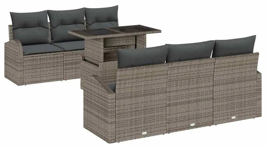 Conjunto de Sofá de Jardim com 7 Peças e Almofadas - Cinzas em Rattan