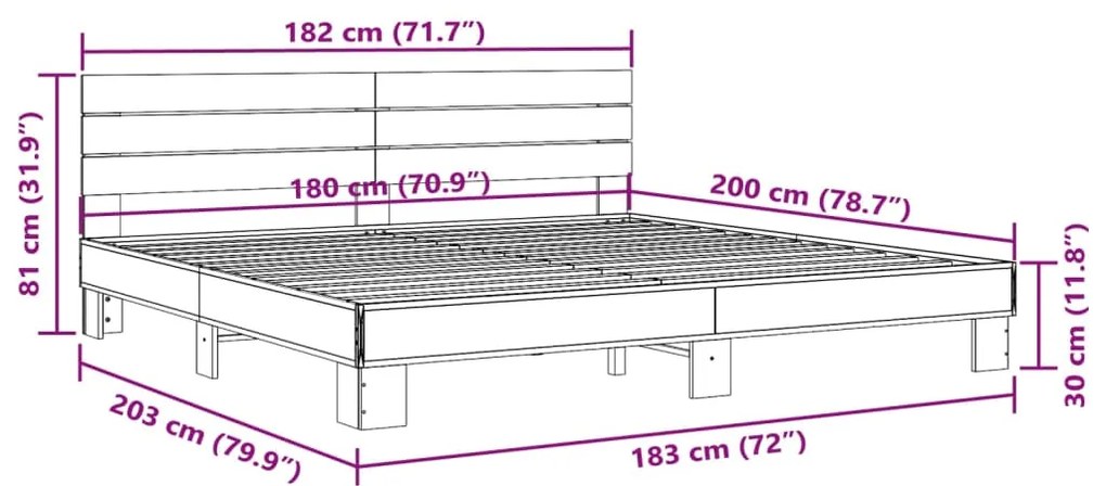 Estrutura de cama 180x200 cm derivados madeira/metal