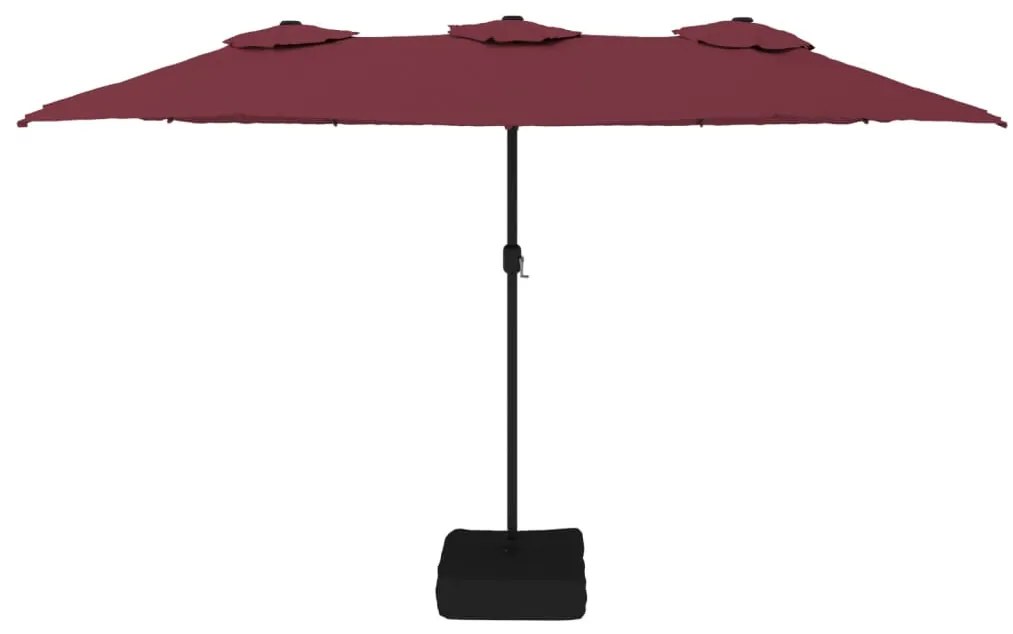 Guarda-sol de jardim c/ cabeça dupla/luzes LED 449x245 cm bordô