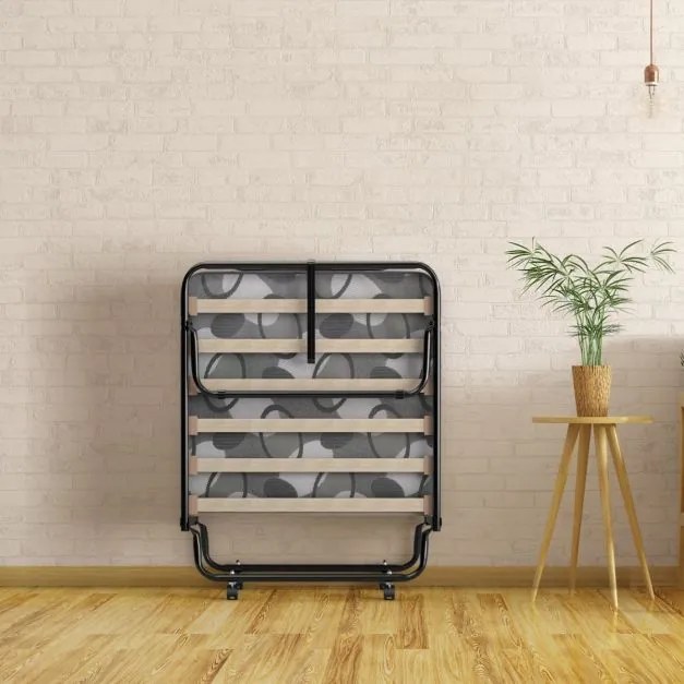 Cama dobrável com colchão Cama de hóspedes portátil com rodas em espuma de memória Estrutura de aço 190 x 80 x 33 cm Cinzento