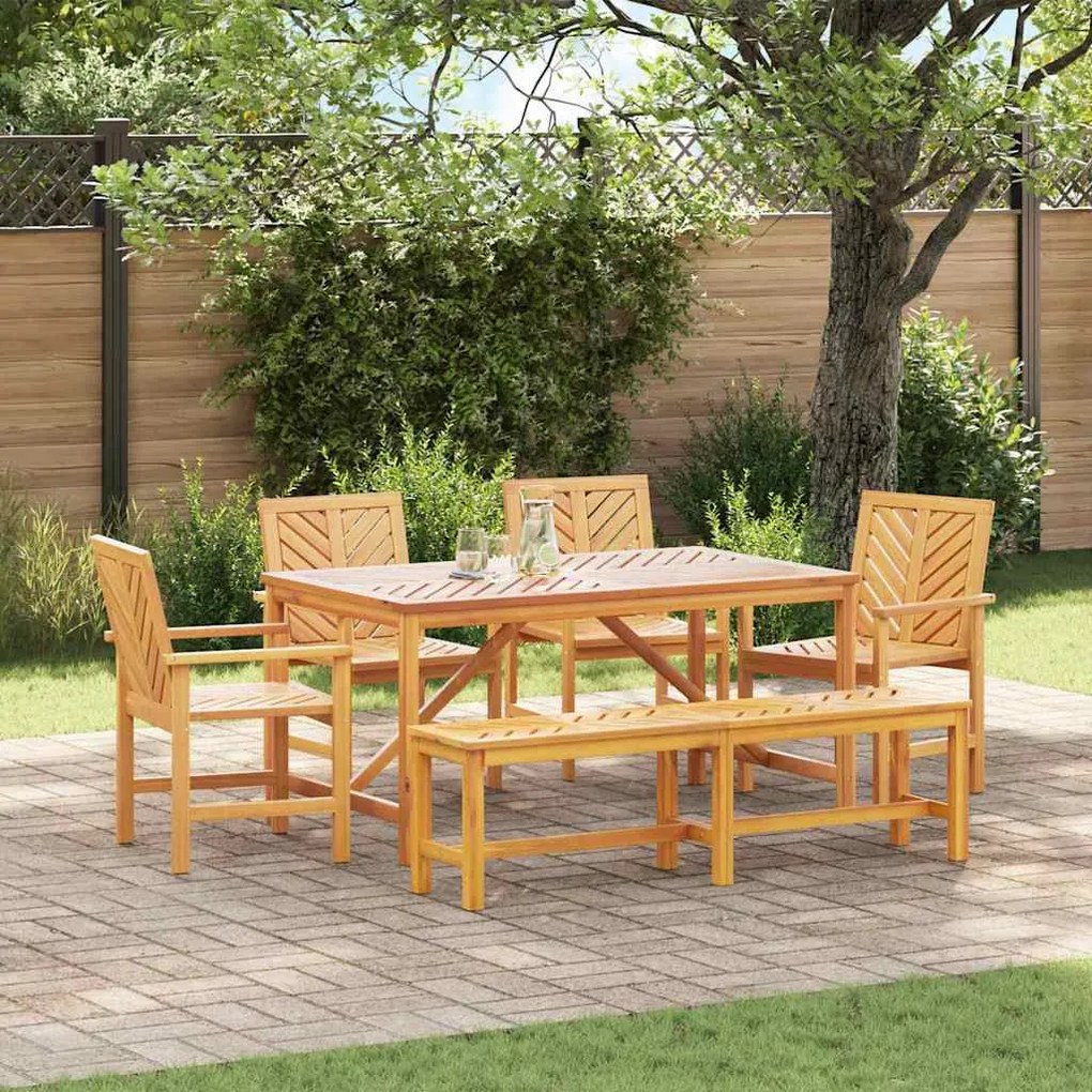 Conjunto de Jantar de Jardim de 5 Peças em Madeira Sólida de Acácia