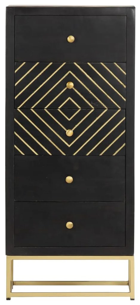 Armário gavetas 45x30x105 cm madeira mangueira preto e dourado