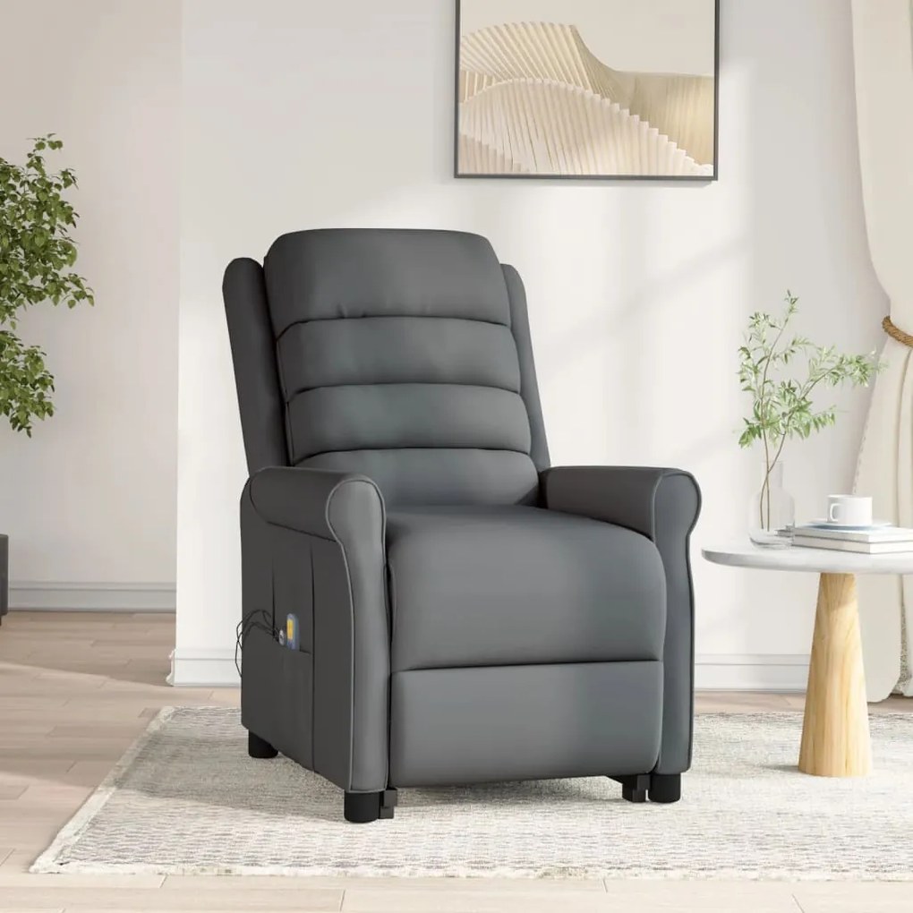 vidaXL Poltrona de massagens elevatória couro artificial cinzento