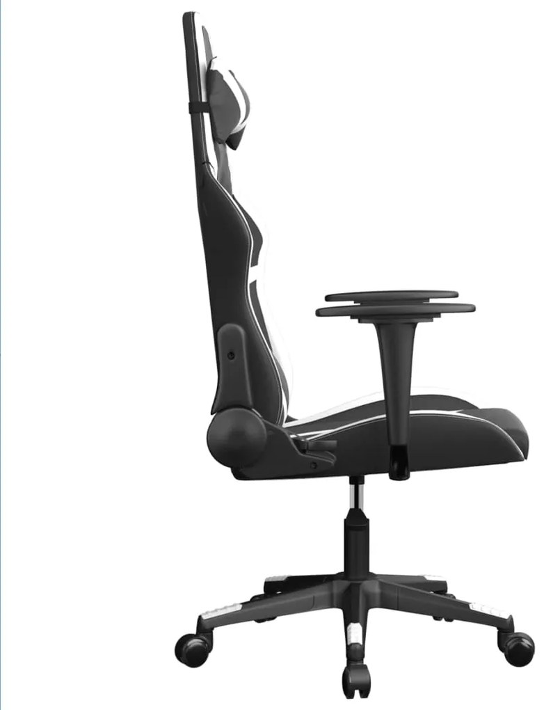 Cadeira gaming massagens couro artificial preto e branco