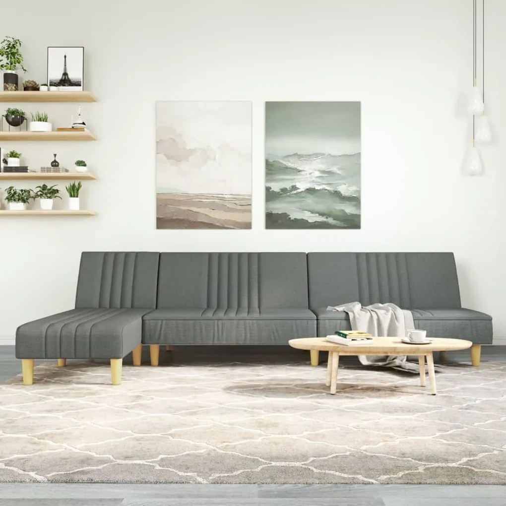 vidaXL Sofá-cama em forma de L 255x140x70 cm tecido cinzento-escuro