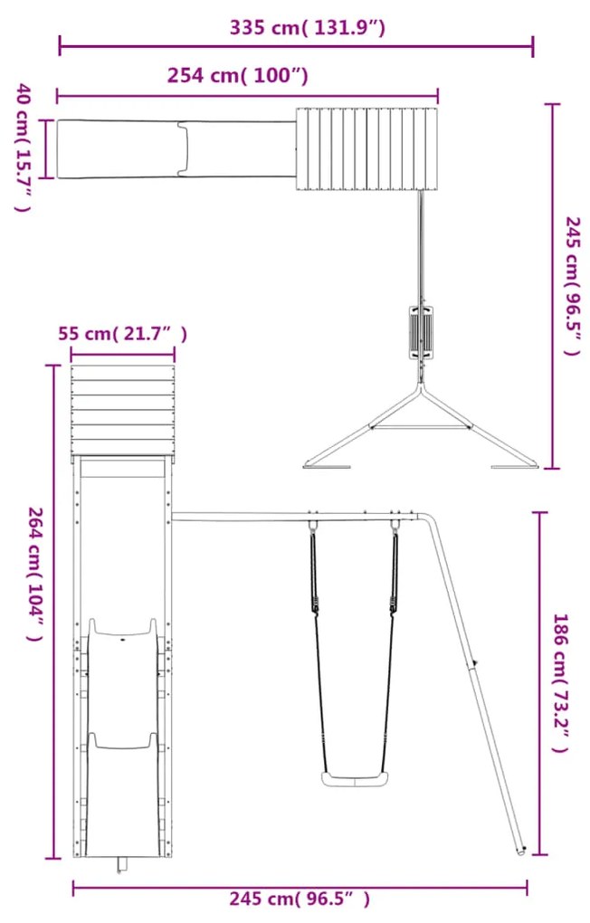 Conjunto de brincar para exterior madeira de douglas maciça