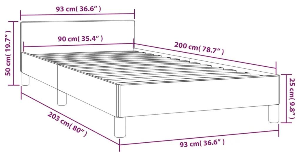 Estrutura de cama c/ cabeceira tecido cinza-escuro 90x200 cm