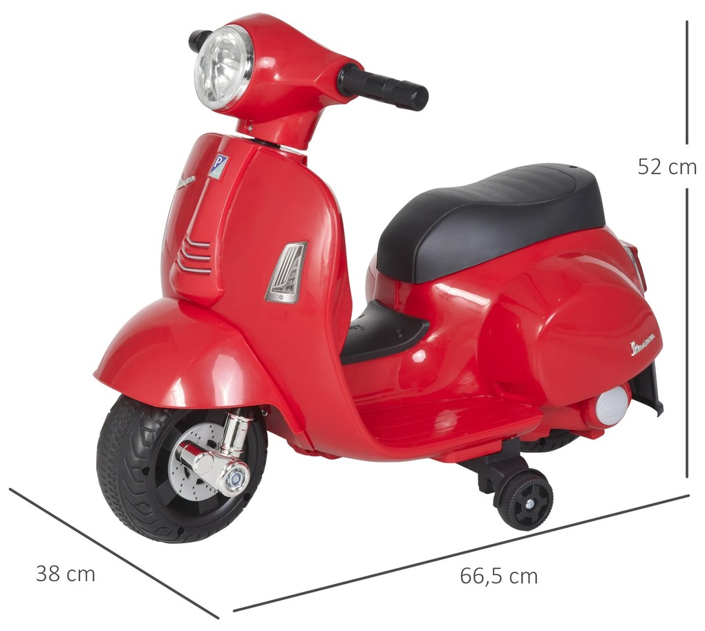 Mota elétrica 6V para crianças 1,5 a 3 anos com licença com faróis buzina e 4 rodas licenciadas 66,5x38x52 cm Vermelho
