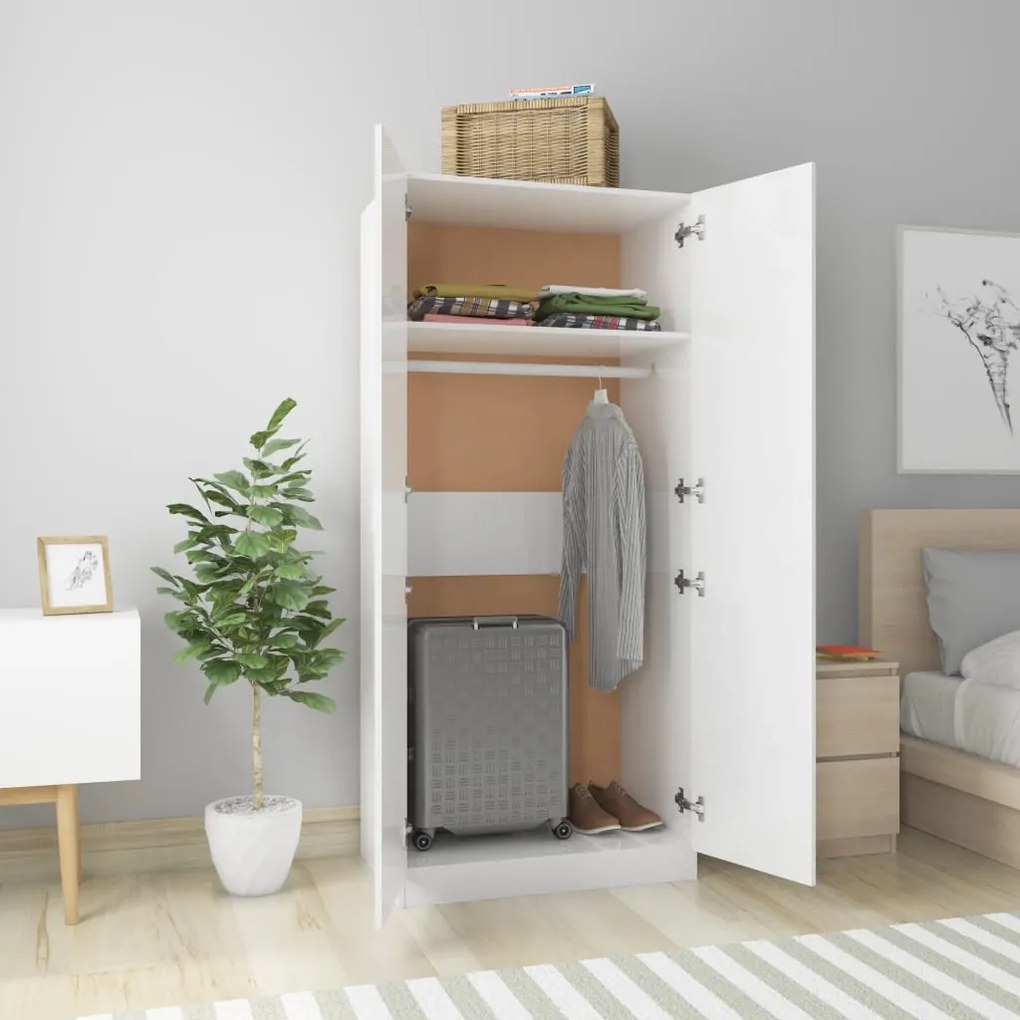 Roupeiro 80x52x180 cm derivados de madeira branco brilhante