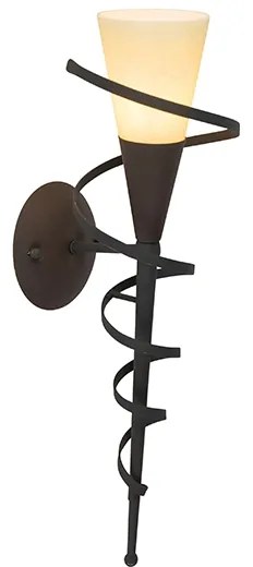 Candeeiro de parede rústico castanho ferrugem com vidro creme - Castle