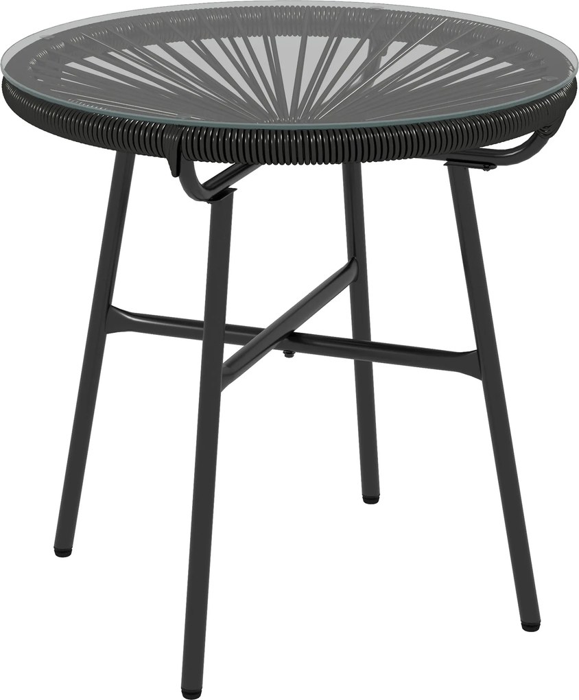 Outsunny Mesa Auxiliar de Vime Sintético para Exteriores com Bancada de Vidro Temperado e Pés de Metal Ø50x50 cm Preto | Aosom Portugal