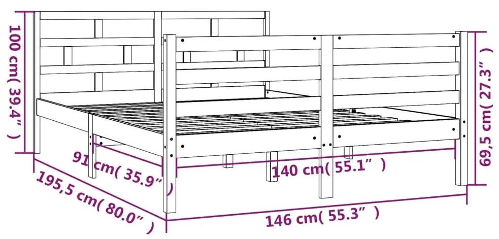 Estrutura de cama 140x190 cm madeira de pinho maciça