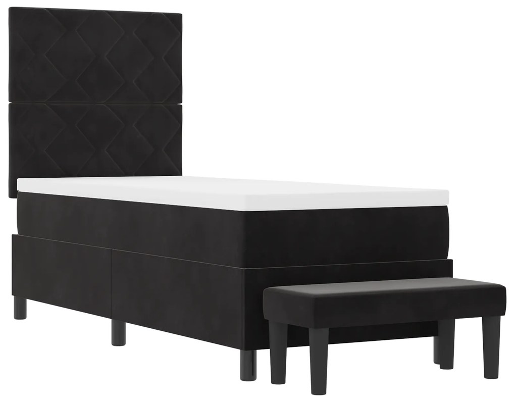 Cama Box Spring com Colchão & Banco Preto 80x200 cm Veludo