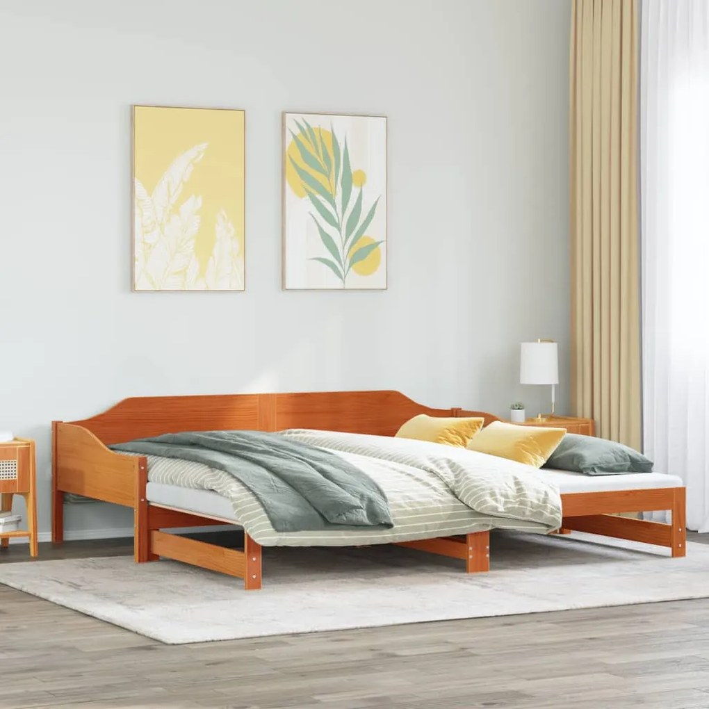 Sofá-cama com gavetão sem colchões 90x190 cm castanho-mel