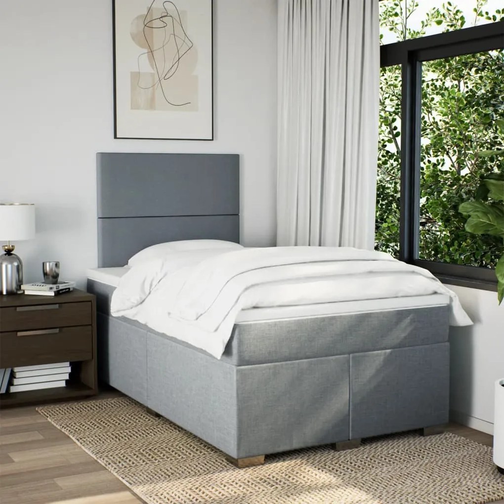 Cama com molas/colchão 120x200 cm tecido cinza-claro
