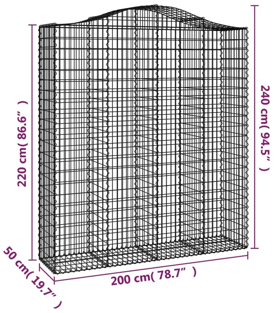 Cestos gabião arqueados 6pcs 200x50x220/240cm ferro galvanizado